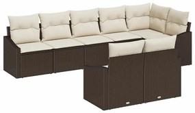 Conjunto de sofá de jardim de 8 peças com almofadas marrons em poly ra