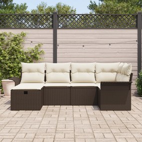 Conjunto de Sofá de Jardim de 6 peças com Almofadas Castanho Rattan Po