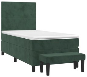 Cama com molas/colchão 90x200 cm veludo verde-escuro
