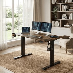 Secretária elétrica com altura ajustável 140x60x72-117 cm Castanha