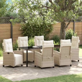 vidaXL Conjunto de Jantar de Jardim 7 Peças Rattan Poliéster Bege