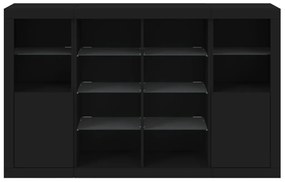 Aparadores c/ luzes LED 3 pcs derivados de madeira preto