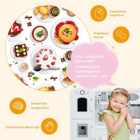 Cozinha de brincar para crianças em madeira com acessórios Telefone, lava-loiça, forno, frigorífico, refrigerador, dispensador de água, luz e som Bran