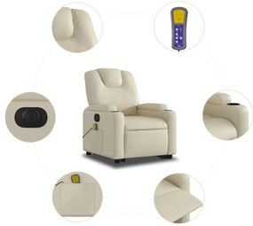 Poltrona reclinável elevatória elétrica couro artificial creme
