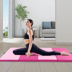 Tapete Ginástica e de exercícios  300 x 117 x 5 cm  dobrável de 4 painéis com alças de transporte e Fecho Rosa escuro
