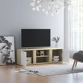 Móvel TV 120x34x37 cm contraplacado branco e carvalho sonoma