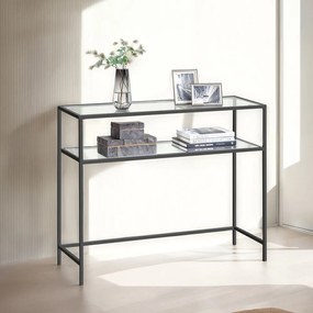 Mesa consola com 2 níveis, mesa de entrada 35 x 100 x 80 cm vidro, aço Preta