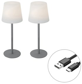 LED Conjunto de 2 candeeiros de mesa recarregáveis cinzentos 40 cm IP54 - Jude Moderno