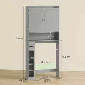 Móvel de casa de banho para colocar sobre o lavatório 80 x 19,5 x 170 cm ou a máquina de lavar roupa, 2 portas, 3 compartimentos, suporte para papel h