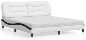 Cama com colchão 180x200 cm couro artificial preto e branco