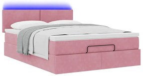 Estrutura de cama otomana com colchão 140x200 cm veludo rosa