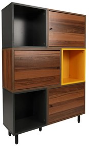 Estante Bengu – Nogueira, Antracite, Amarelo – 110x140x30 cm