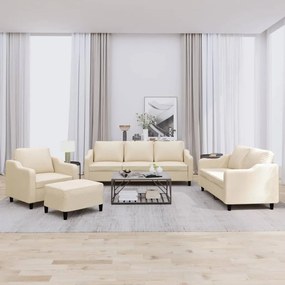 4 pcs conjunto de sofás com almofadões tecido cor creme