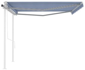 Toldo retrátil automático com postes 4,5x3,5 m azul e branco