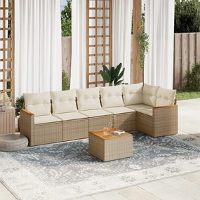 vidaXL 7 pcs conjunto de sofás p/ jardim com almofadões vime PE bege