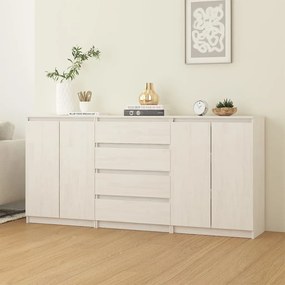 vidaXL Armários de apoio 3 pcs pinho maciço branco