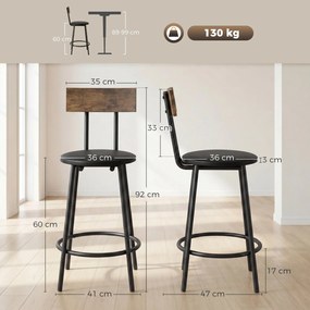Conjunto 2 Bancos de Bar com Encosto e Apoio de Pés Estofados em PU 41x47x92 cm Preto