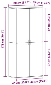 Armário de Sapatos Carvalho Negro 80x39x180 cm Madeira de Engenharia