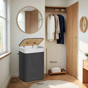 Cesto para roupa em bambu de 72 L, 40 x 30 x 60 cm preto