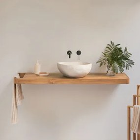 Conjunto De Móvel De Casa De Banho 130x45 Cm Suspenso Em Madeira De Teca Neill Madeira De Teca & Irregular Em Cimento Branco - Sklum