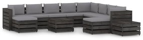 12pcs conj. lounge jardim + almofadões madeira impreg. cinzento