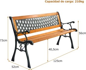 Banco de Jardim "Solgard" – Estrutura em Fundição e Madeira | 125 cm 🌿