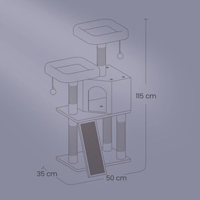 Arranhador para gatos 50 x 35 x 115 cm cinzento esfumaçado