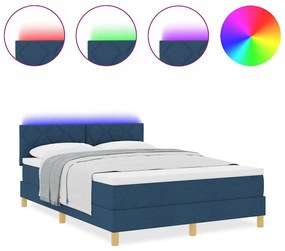 Cama Box Spring com Colchão e LED Azul 140x200 cm Tecido
