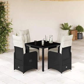 5 pcs conjunto bistrô de jardim c/ almofadões vime PE preto