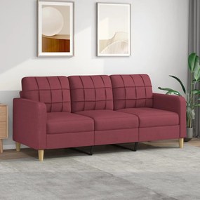 vidaXL Sofá de 3 lugares tecido 180 cm vermelho tinto