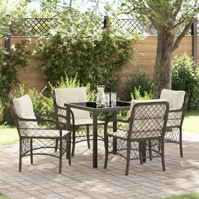 vidaXL Conjunto de Jantar de Jardim 5 Peças com Almofadas Rattan Poliéster Castanho