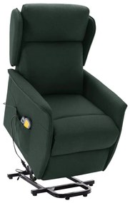 vidaXL Poltrona elevatória de massagens tecido verde-escuro
