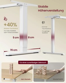 Secretária elétrica 140 x 80 x (72-120) cm com altura ajustável, porta USB e função de memória, bege e branca