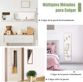 Espelho de parede de corpo inteiro com ganchos para porta Espelho 33 x 119 cm Branco