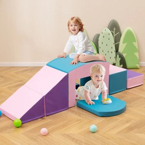 Blocos de escalada de espuma para crianças macios com 6 peças para actividades de escalada e gatinhar com rampa de túnel Azul