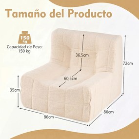 Pufe com enchimento incluído 86 x 86 x 72 cm, esponja integrada, encosto ergonómico, base antiderrapante e capa em tecido macio para sala ou quarto, b