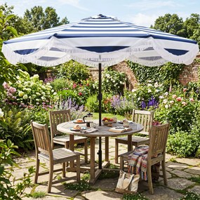 Guarda sol de Exterior com Franjas 270 x 234 cm (BASE NÃO INCLUIDA), Ângulo de Inclinação Ajustável, Azul e branco