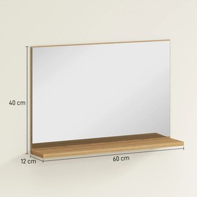 Espelho de Casa de Banho de Parede com Prateleira Aberta Estilo Moderno para Hall de Entrada e Corredor 60x12x40 cm Madeira Natural