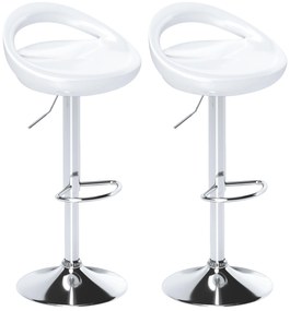 HOMCOM Conjunto 2 Banquinhos de Bar Giratórios com Apoio de Pés Altura Ajustável Base em Aço Assento em Abs Branco | Aosom Portugal