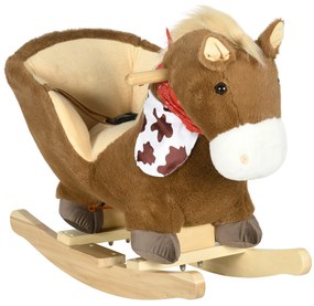 HOMCOM Cavalo Baloiço para Bebés 18-36 Meses Cavalo Baloiço com Sons Cinto de Segurança Guiador e Apoio para os Pés Carga 40 kg 60x33x50 cm Marrom