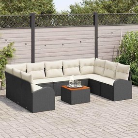 vidaXL Conjunto de Sofá de Jardim com 10 Peças e Almofadas Preto Rattan de Poliéster Acácia