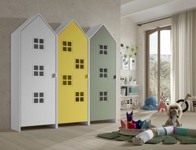Conjunto 3 armarios Guarda Roupa infantil coleção CASAMI Branco, Amarelo e Verde