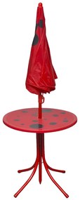 3 pcs conjunto bistrô de jardim infantil c/ guarda-sol vermelho