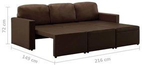 Sofá-cama modular de 3 lugares couro artificial castanho