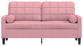 Sofá 2 lugares c/ almofadas decorativas 140 cm veludo rosa