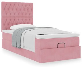 Estrutura de cama otomana com colchões rosa 90x200cm veludo
