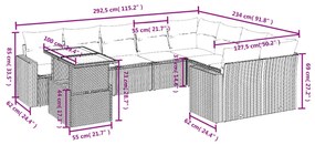 10 pcs conjunto de sofás p/ jardim com almofadões vime PE bege