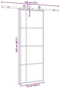 Porta deslizante c/ conj. ferragens 76x205cm vidro ESG preto