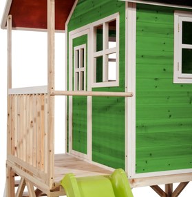 Casa de brincar infantil exterior para crianças Loft 500 em madeira com escorrega e caixa areia - Verde