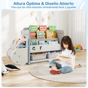 Armário de armazenamento para brinquedos com tema de carros, com prateleira de 3 níveis, 2 caixas de armazenamento, 108 x 35 x 63,5 cm, cinzento